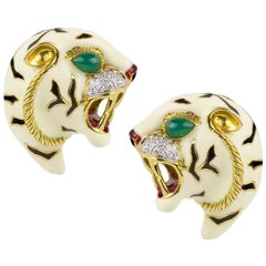 Legnazzi Boucles d'oreilles en émail, diamants et émeraudes de tigre