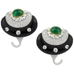 Lotus Flower Emerald, Diamond and Pearl Earclips by Umrao