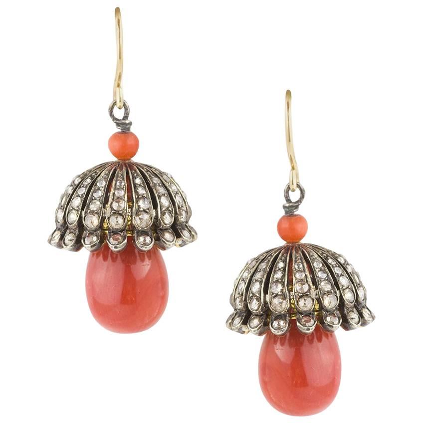 Theodor Fahrner Coral and Chalcedony Art Deco Earrings at 1stDibs