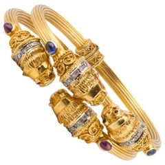 Pair Of Lalalounis Diamond Ruby Sapphire Gold Bangles