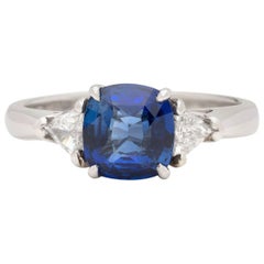 GIA Unheated Blue Sapphire Diamond Engagement Platinum Ring