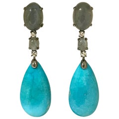 Turquoises Labradorites and White Diamonds Black Gold Earrings