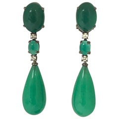 Jades Agates and Diamonds Black Gold Earrings