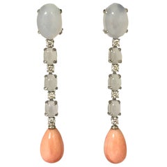 Coral Chalcedony and White Diamonds White Gold Earrings 4