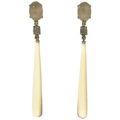 Grey Quartz Green Sapphires and White Agate White Gold Earrings 12