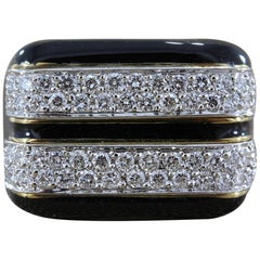 Vintage Diamond Black Enamel Gold Ring