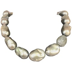 Topaz and Grey Sky Cultured Baroque Pearls Necklace