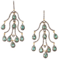 Faceted Emerald and Diamond Chandelier Earrings