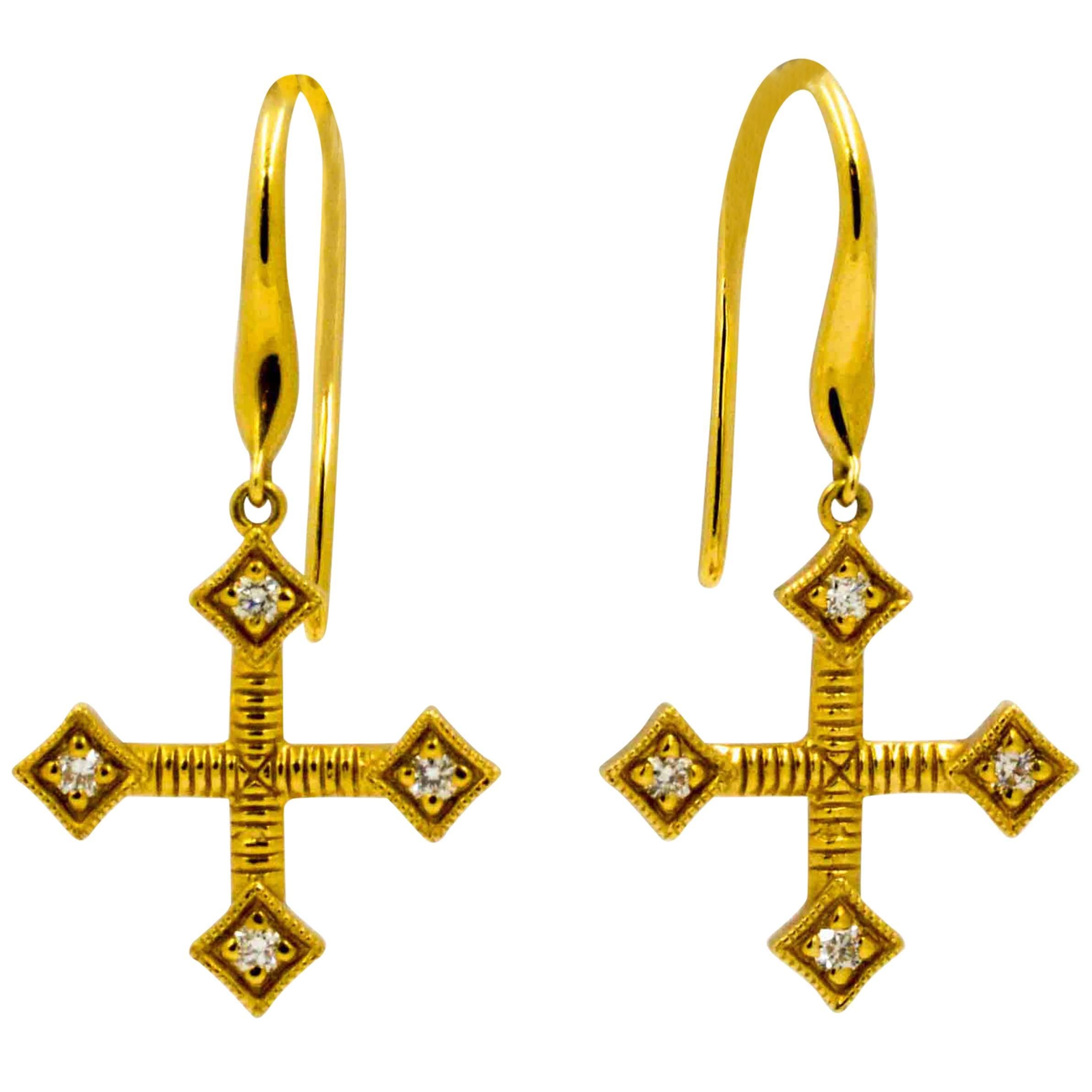 Katie Decker Diamond 18 KY Gold Maltese Cross Earrings from Eiseman Jewels