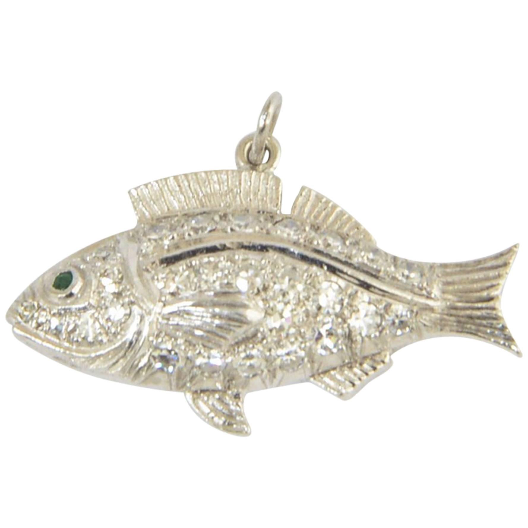 Pave Diamond Platinum Fish Charm Pendant
