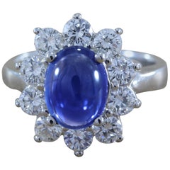 Gem Cabochon Sapphire Diamond Platinum Ring