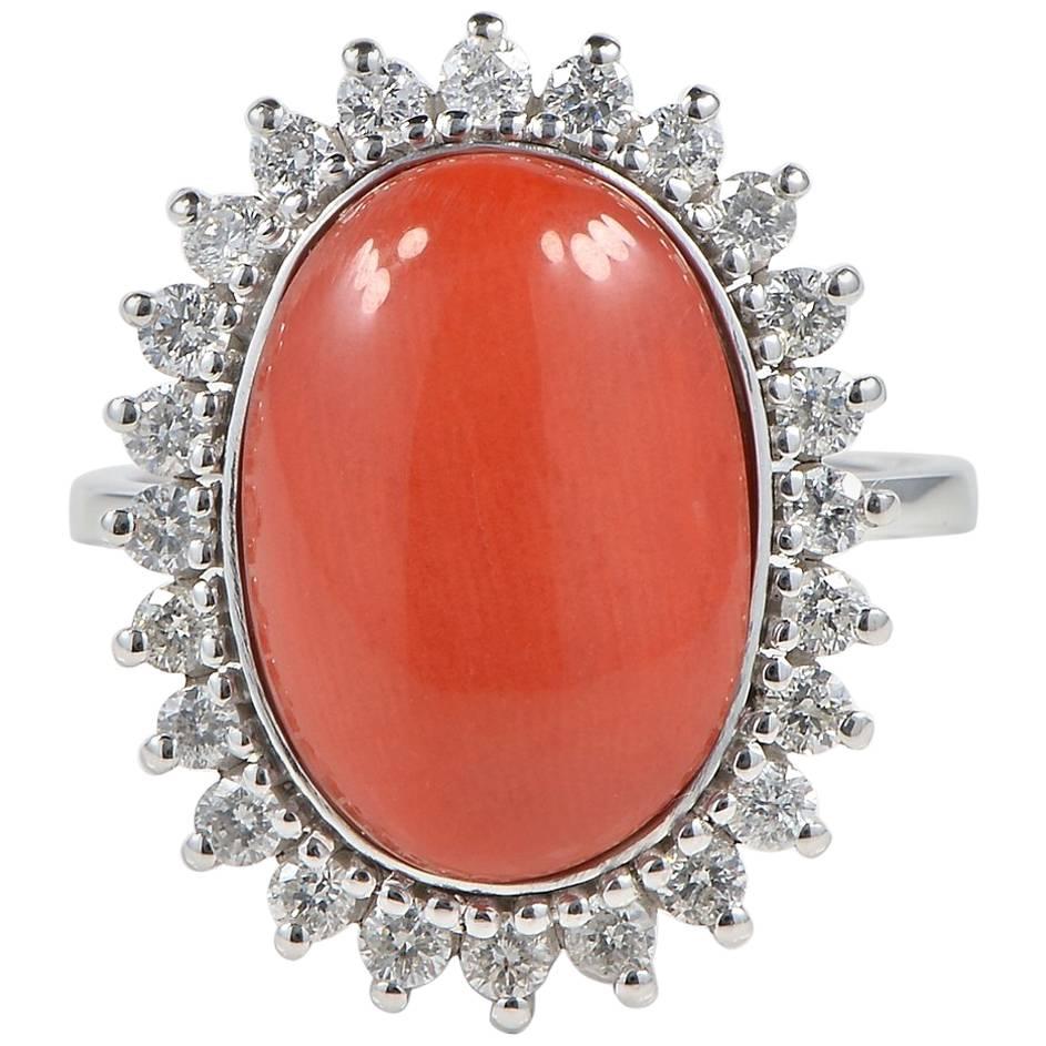 Tres Chic Natural Oxblood Coral Diamond Vintage Ring For Sale