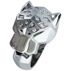 Cartier Panther Diamond Emerald Onyx White Gold Ring 1