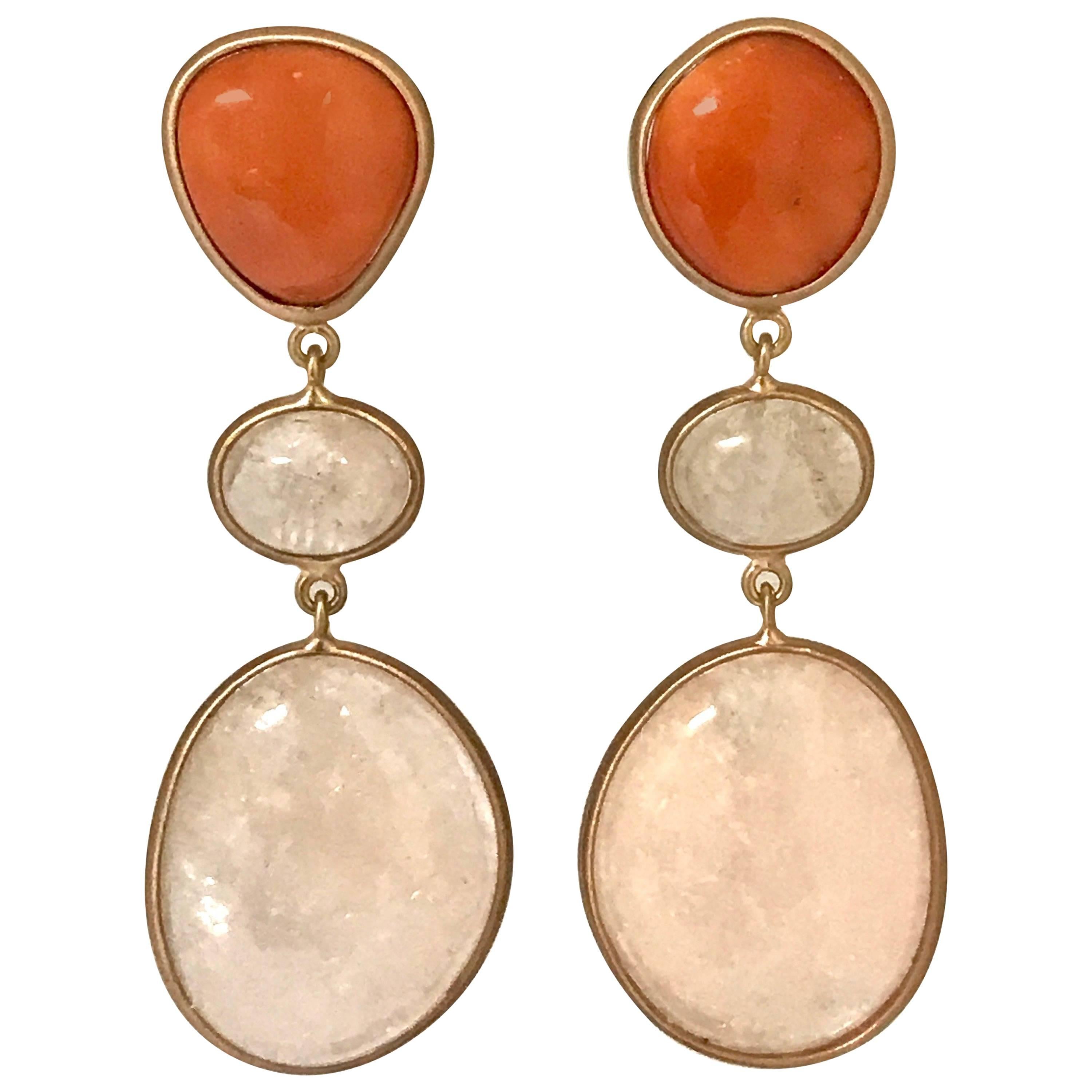 Coral and Morganite Pink Gold Earrings