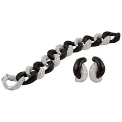 Seaman Schepps Diamond Ebony Link Bracelet Earrings Set 9