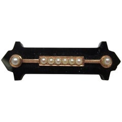 Victorian Black Onyx Pearl Rose Gold Mourning Pin 12
