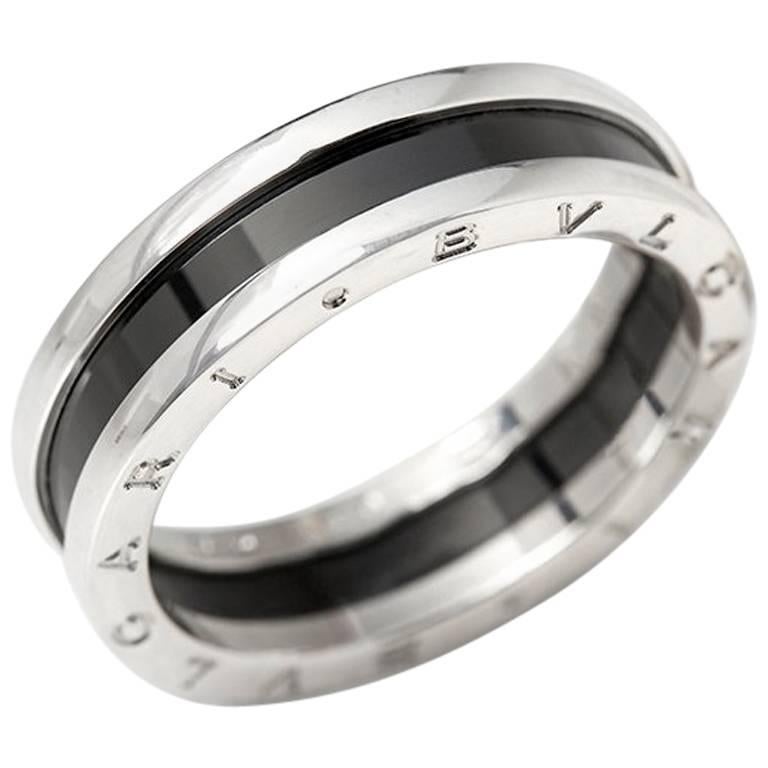 Bulgari Black Ceramic Silver Ring