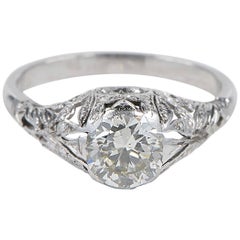 1.30 Carat Old European Solitaire Diamond Edwardian Ring