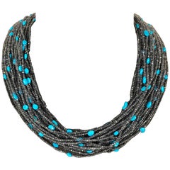 Turquoises Iolites Bakelite Multi-Strand Necklace 3