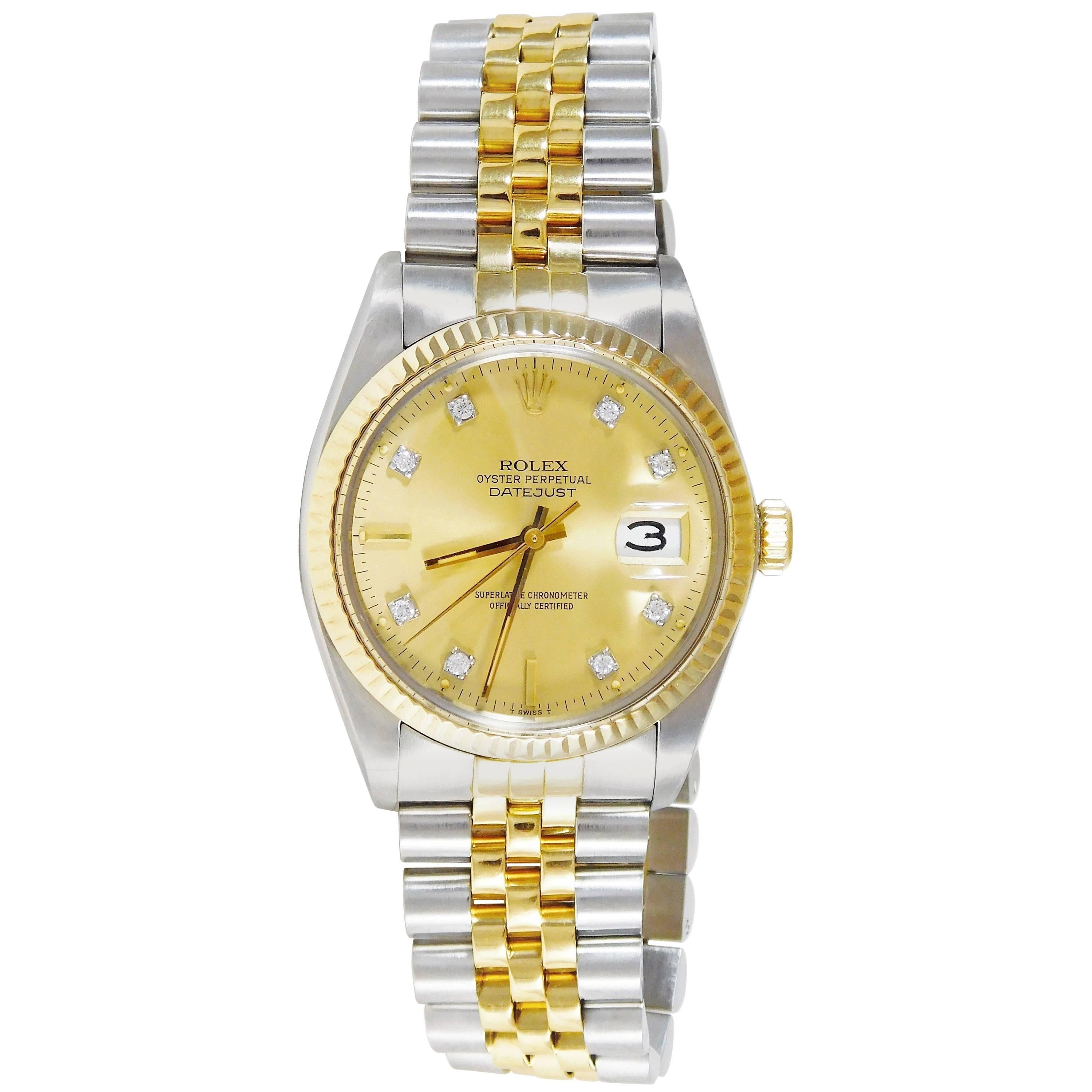 Rolex Yellow Gold Stainless Steel Oyster Perpetual Datejust Automatic Wristwatch For Sale