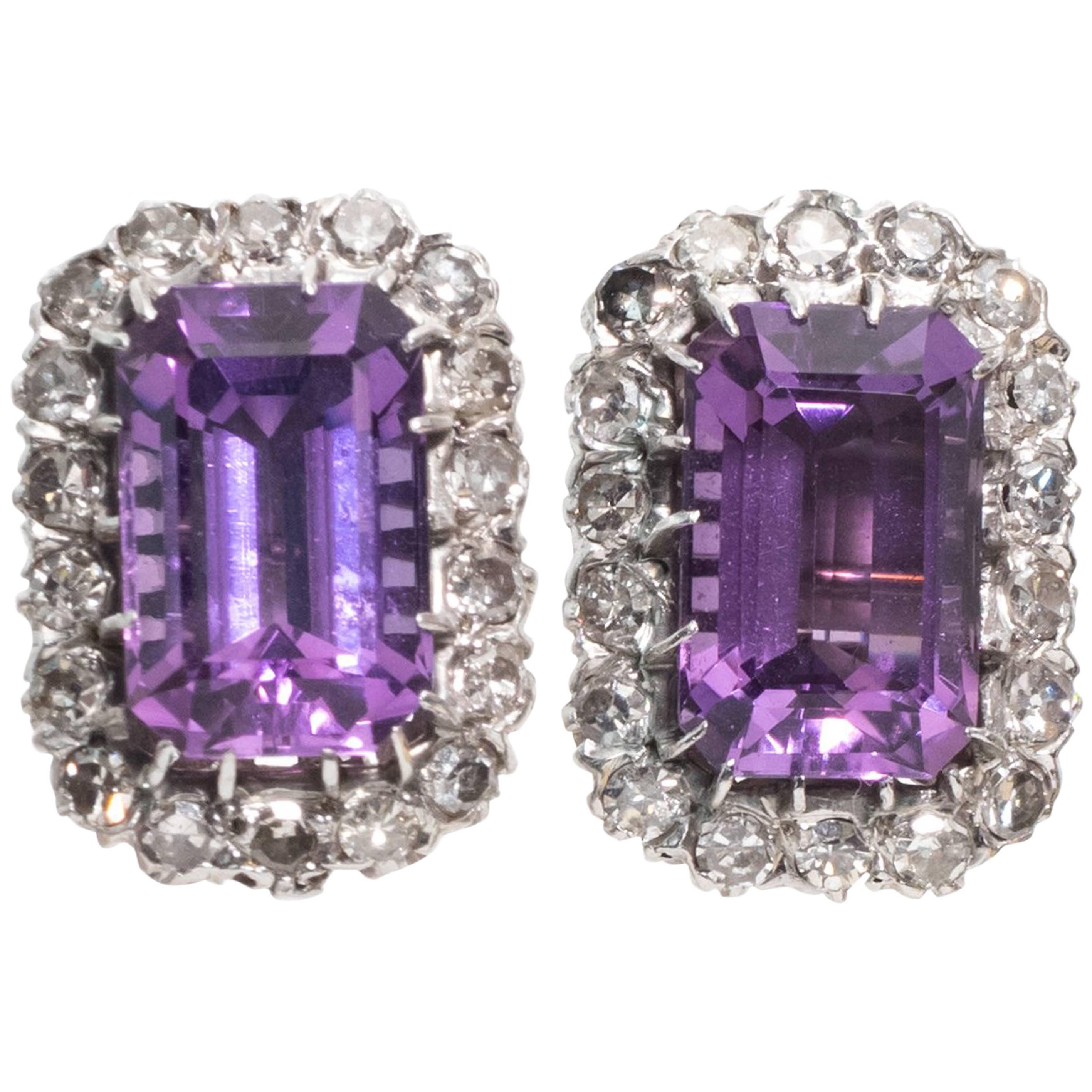 1930s 10 carat total Amethyst, Diamond and 14 karat White Gold Clip On Earrings