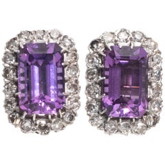 1930s 10 carat total Amethyst, Diamond and 14 karat White Gold Clip On Earrings