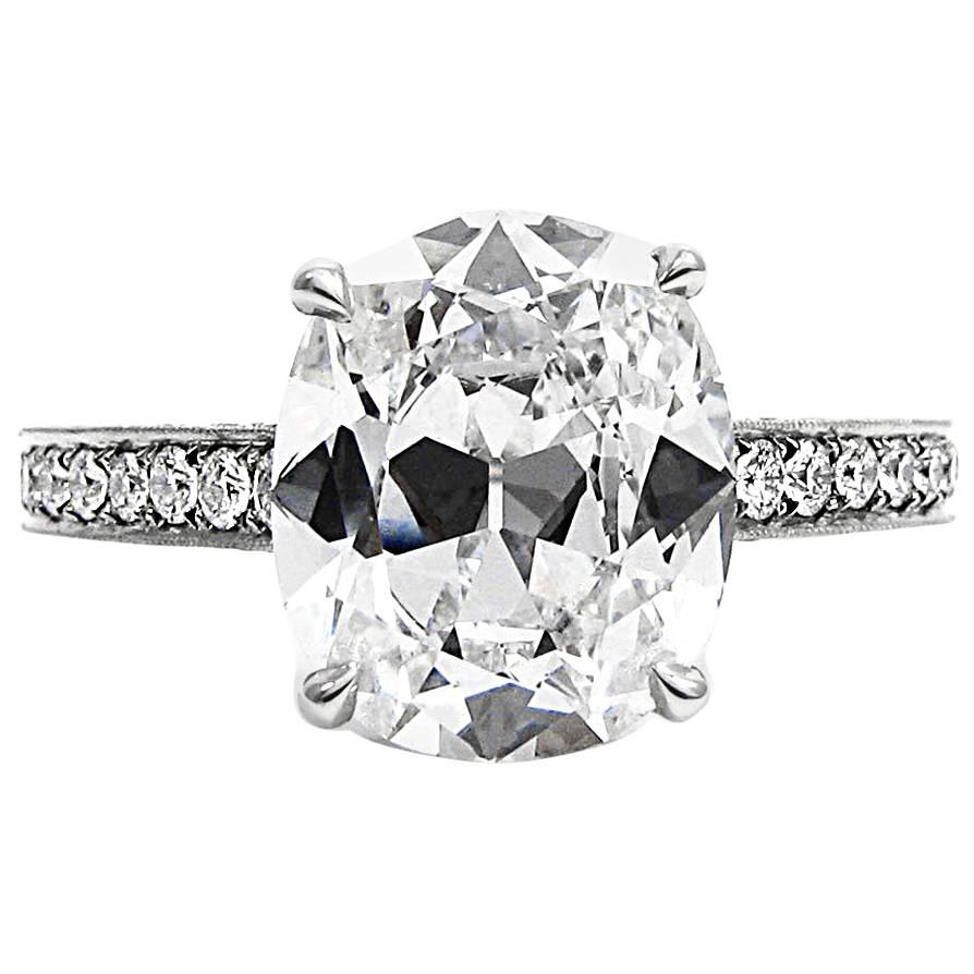 GIA Certified 3.15 Cushion Cut Diamond Platinum Pave Engagement Ring