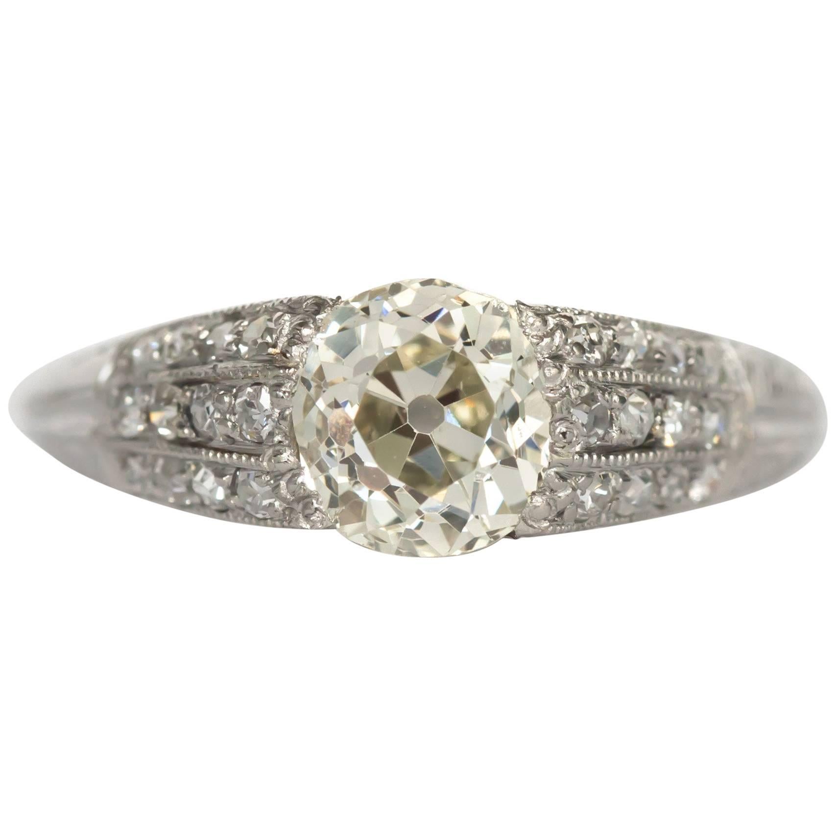 1920s Art Deco Platinum GIA Certified 1.27 Carat Diamond Engagement Ring