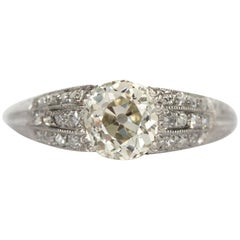 1920s Art Deco Platinum GIA Certified 1.27 Carat Diamond Engagement Ring