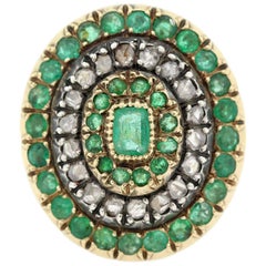 Vintage Emerald Old Cut Diamond Gold Ring