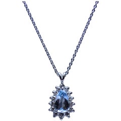 Platinum, Aquamarine and Diamond Pendant by Suberi Brothers