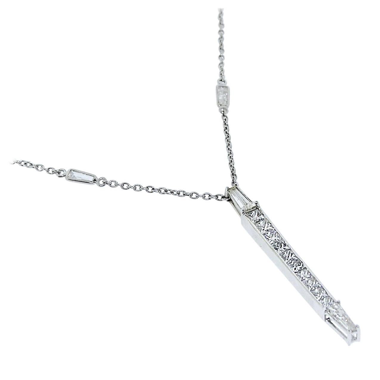Princess and Baguette Cut Diamond Necklace For Sale