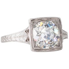 Art Deco 1.46 Carat Old Cut Diamond Platinum Engagement Ring