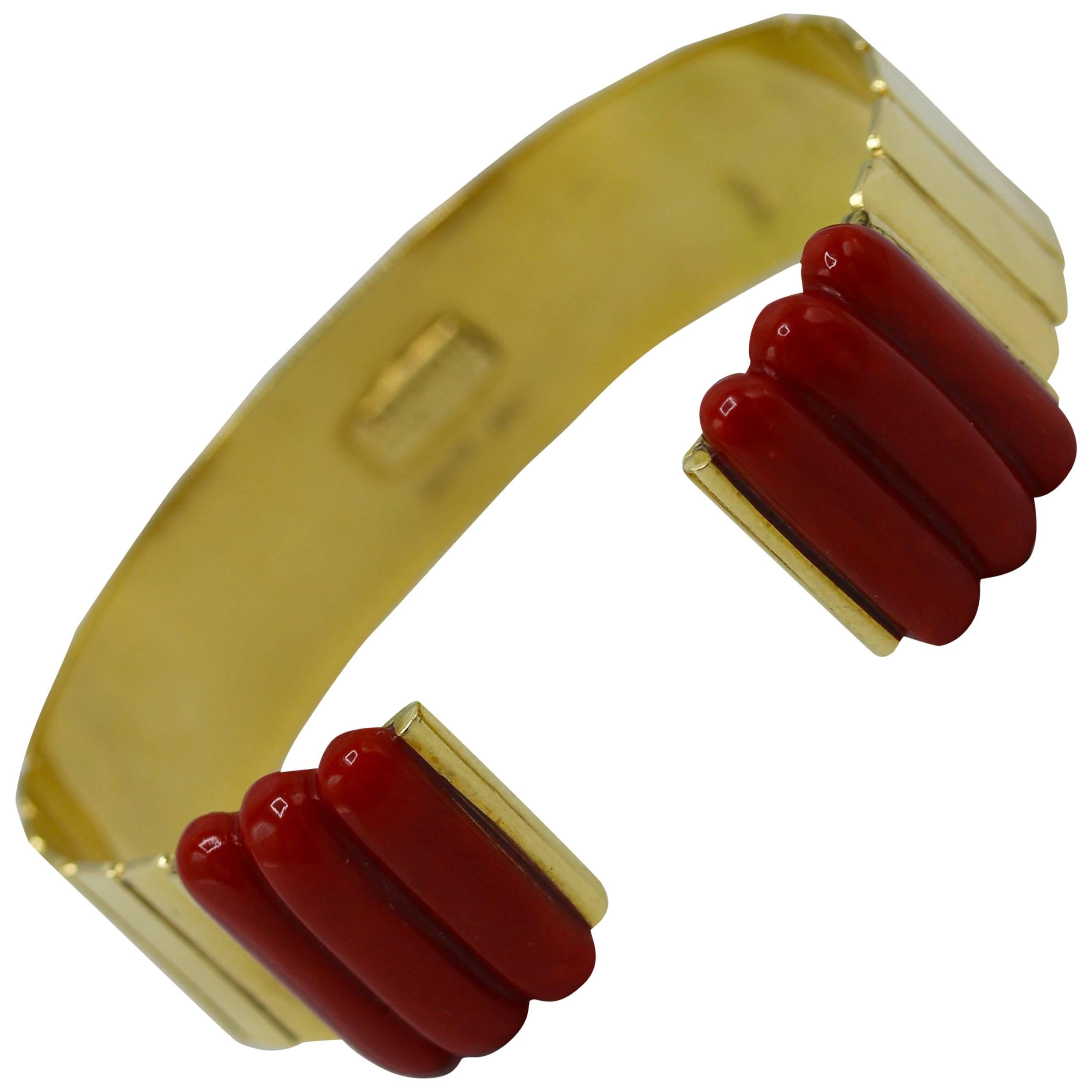 Italian Coral and Gold Cuff Bracelet