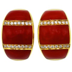 Pair of 1960s Italian Coral and Diamond Earclips