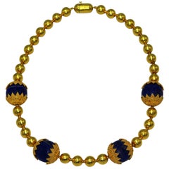 Lapis Lazuli and Yellow Gold Beaded Necklace 11