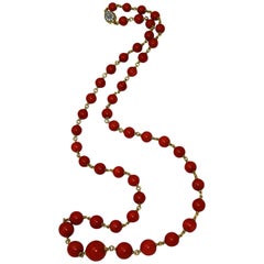 Coral Bead and Diamond Long Chain Necklace 6