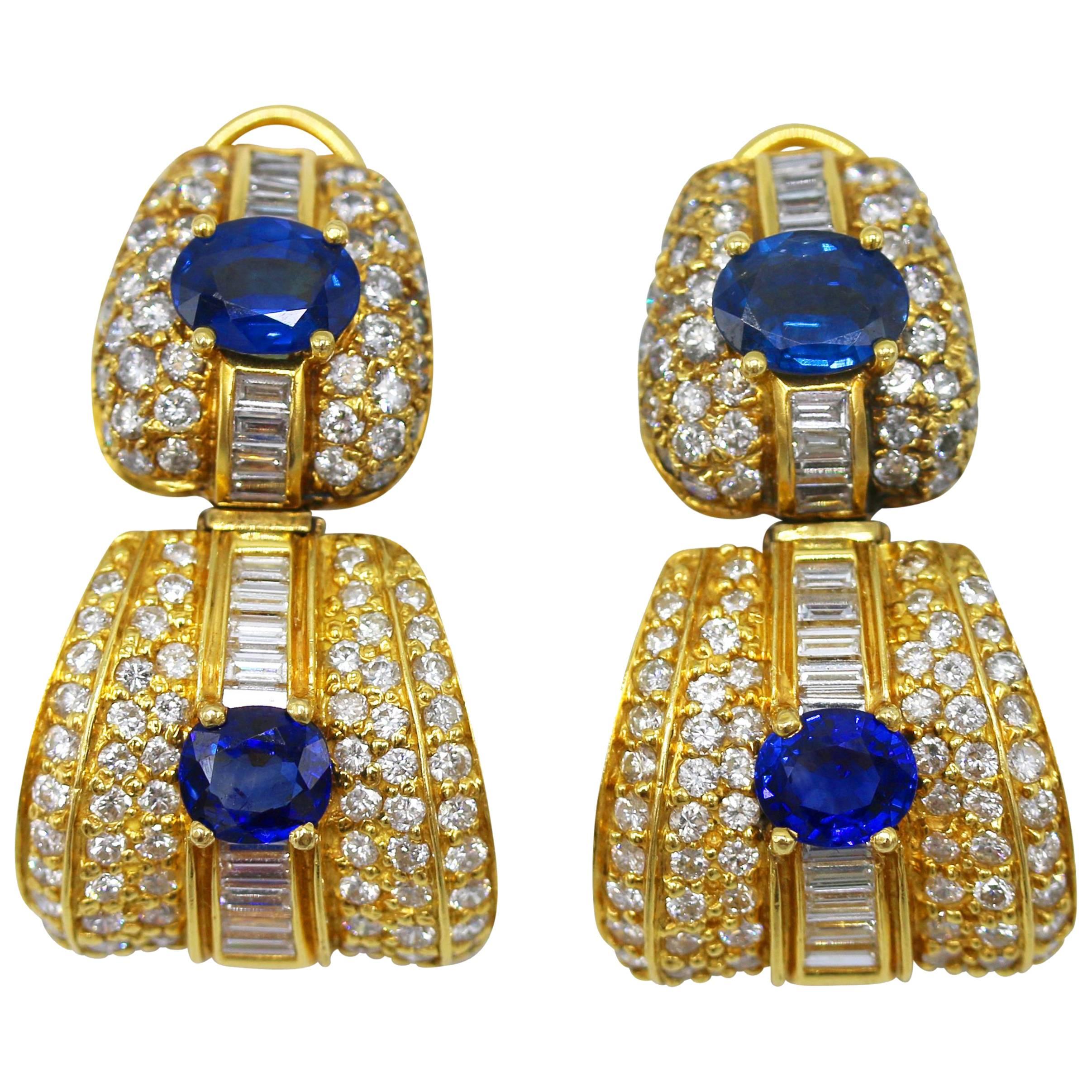 Pair of Sapphire, Diamond and Gold Day and Night Earclips