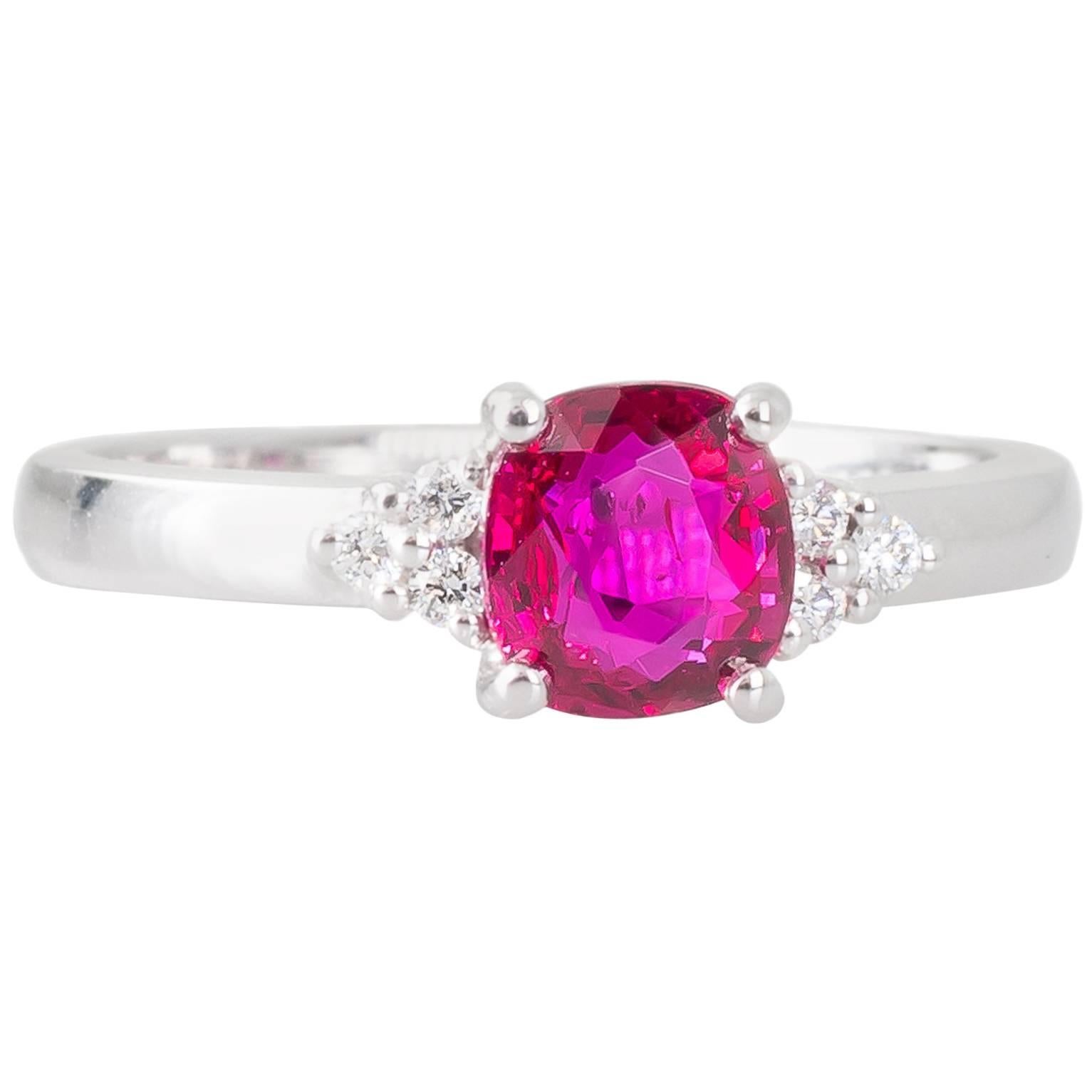 GIA Certified Unheated Mozambique 1.01 Carat Ruby and Diamond Ring