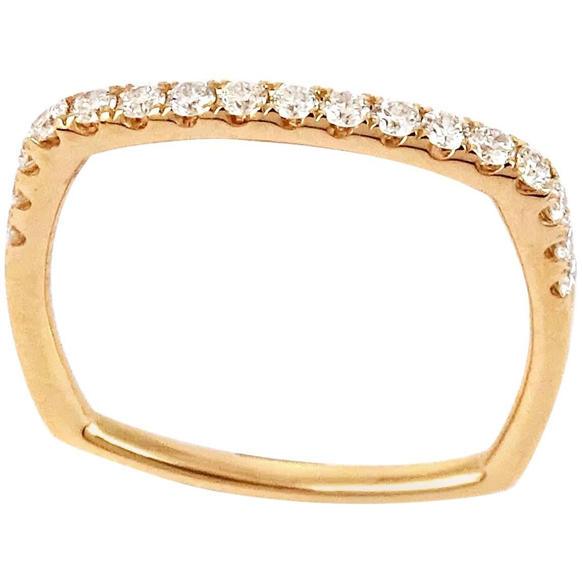 Rose Gold Diamond Square Wedding Ring Band For Sale