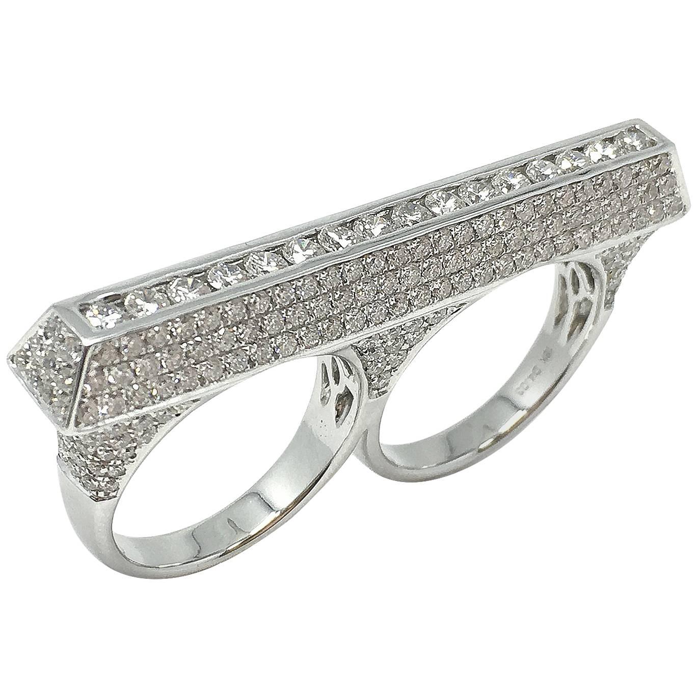 Two-Finger Diamond Fashion Ring