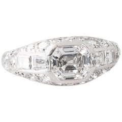 Antique Art Deco 1.10 Carat Old Emerald Cut Diamond and Platinum Ring