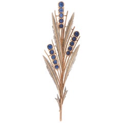 1970s Buccellati Sapphire Bicolored Gold Spray Flower Brooch 2