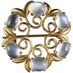 Antique Victorian Moonstone Gold Brooch, circa 1900