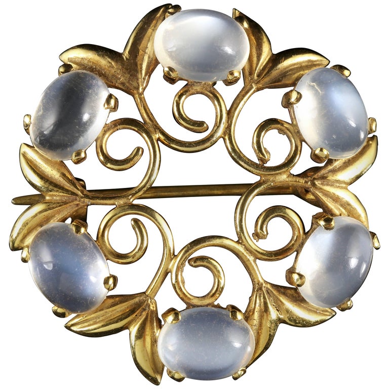 Antique Victorian Moonstone Gold Brooch, circa 1900 at 1stDibs