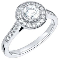 GIA Certified Round Brilliant Diamond Halo Platinum Ring