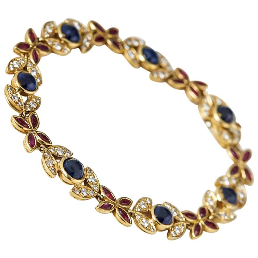 Fasoli 18 Karat Yellow Gold Sapphire Ruby Diamond Bracelet