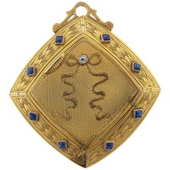 Antique Art Nouveau Sapphire and Diamond Mirrored Compact