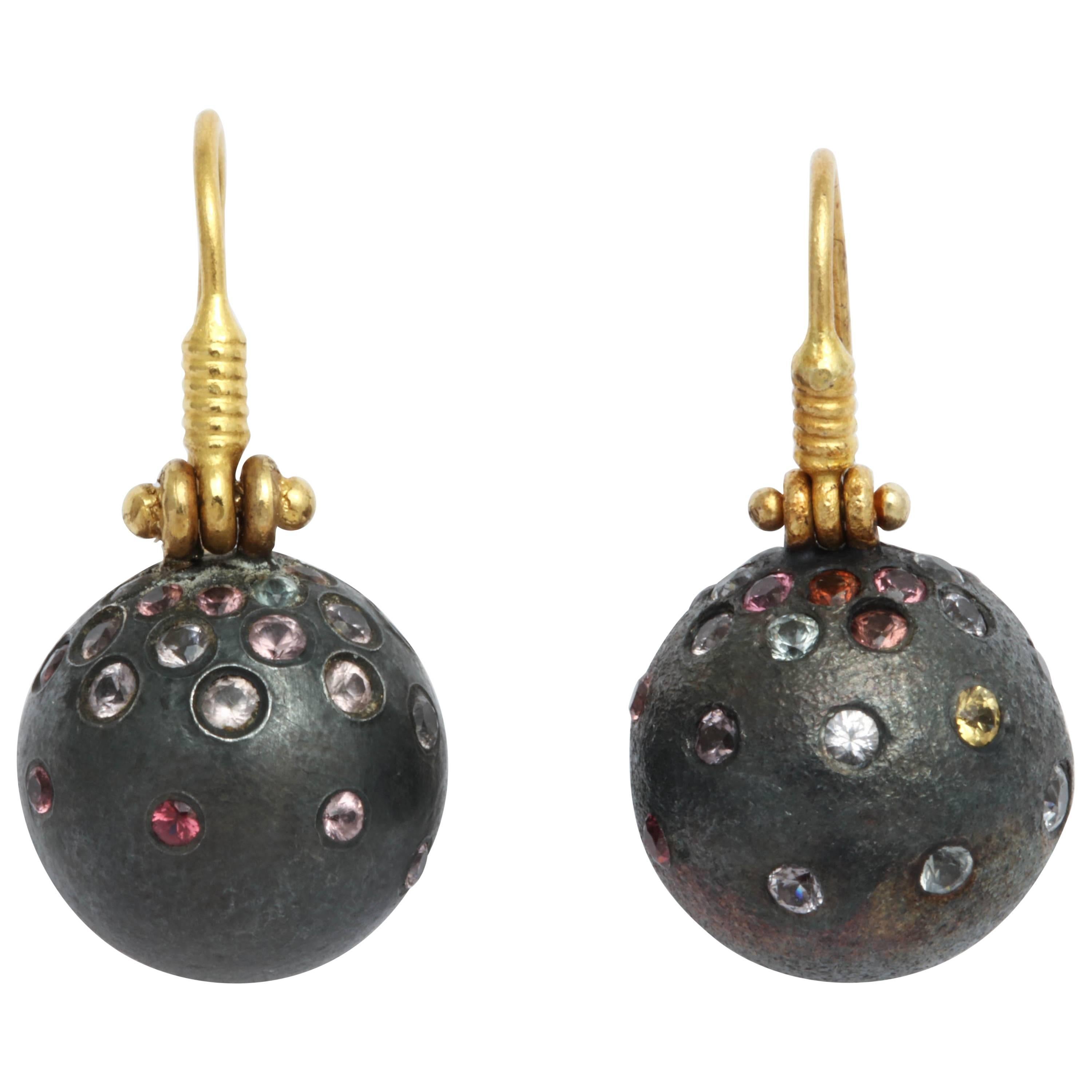 Rhodium Plated Silver Spinel Gold Earrings For Sale