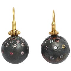 Rhodium Plated Silver Spinel Gold Earrings